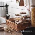 Bote de cocina de vidrio con párpados de madera acacia herméticamente